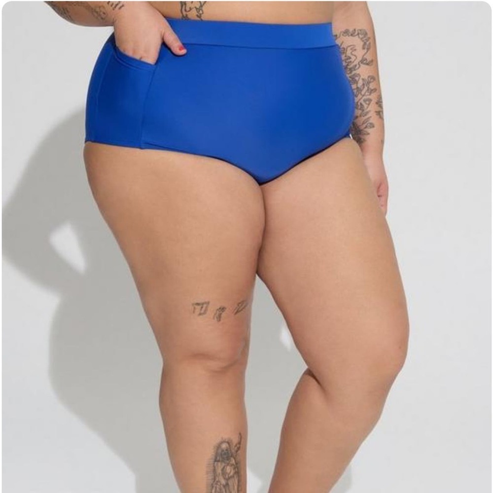 New! Torrid 1 Ultra High-Rise Bathing Swim Suit Pockets Bottom 1X‎ ELECTRIC BLUE